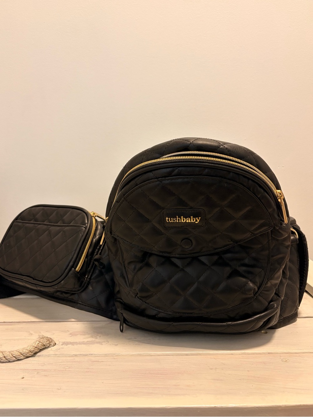 tushbaby Black Quilted Kids Diaper Bag Backpack